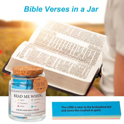 Christian Bible Jar Read Me When Colorful Bible Verses in Glass Blessings Jar Versatile Gratitude Jar with Coded Scripture Cards